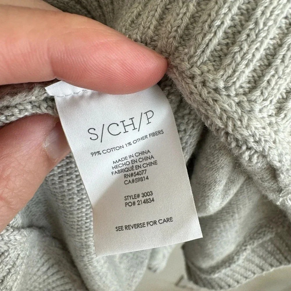 CAbi cotton Cowl Neck Poncho Cableknit Sweater Glacier Gray 3003 Size Small - Picture 8 of 8